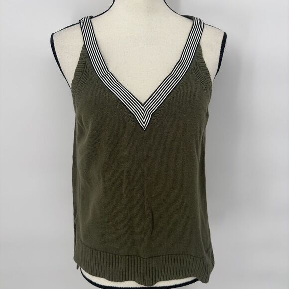 Womens‎ J. Crew Olive Green Sleeveless Sweater Tank Size X Small Ribbon Trim - Picture 1 of 9